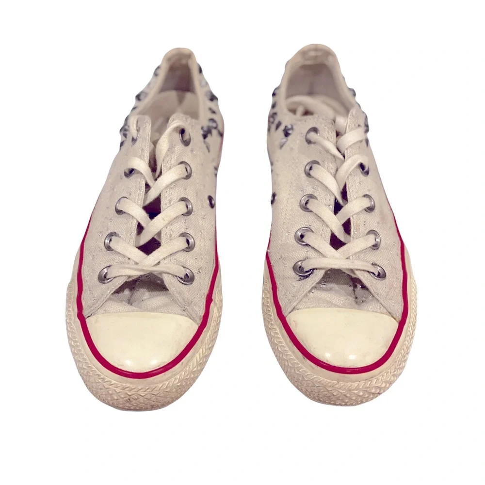 Converse Chuck Taylor OX Metal Studded Low Top Sneakers White Silver Biker Punk